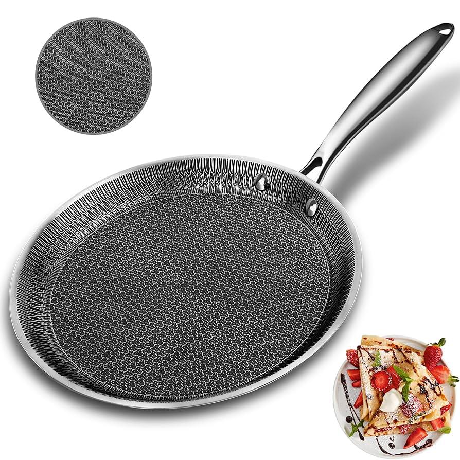 Stainless Steel Honeycomb Nonstick Crepe Pan, Tawa Dosa Tortilla Griddle Pan, Induction Compatible, PFOA Free