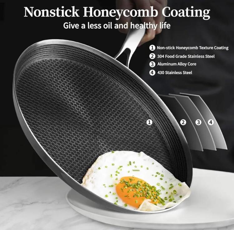 Stainless Steel Honeycomb Nonstick Crepe Pan, Tawa Dosa Tortilla Griddle Pan, Induction Compatible, PFOA Free