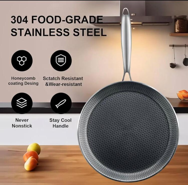 Stainless Steel Honeycomb Nonstick Crepe Pan, Tawa Dosa Tortilla Griddle Pan, Induction Compatible, PFOA Free