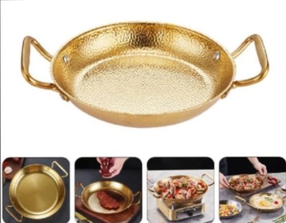 Stainless Steel Gold Paella Hand Nonstick Hammered Spanish Cooking Pan with Dual Handle Gold