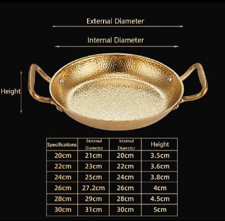 Stainless Steel Gold Paella Hand Nonstick Hammered Spanish Cooking Pan with Dual Handle Gold