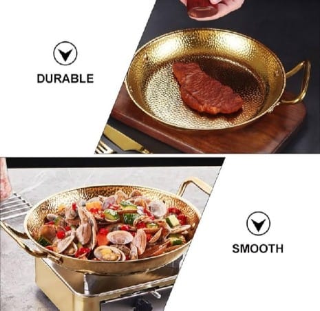 Stainless Steel Gold Paella Hand Nonstick Hammered Spanish Cooking Pan with Dual Handle Gold