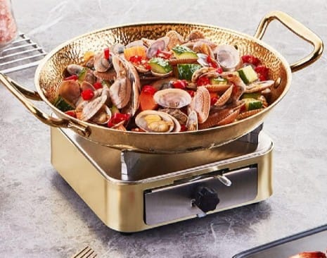 Stainless Steel Gold Paella Hand Nonstick Hammered Spanish Cooking Pan with Dual Handle Gold