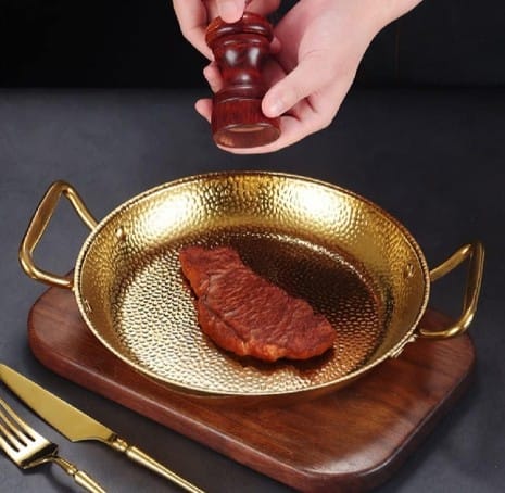 Stainless Steel Gold Paella Hand Nonstick Hammered Spanish Cooking Pan with Dual Handle Gold