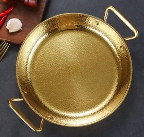 Stainless Steel Gold Paella Hand Nonstick Hammered Spanish Cooking Pan with Dual Handle Gold