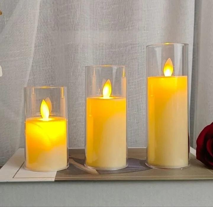 Set of 3pcs Flameless LED Candle  with Acrylic Glass  Swing Move Flickering Candle