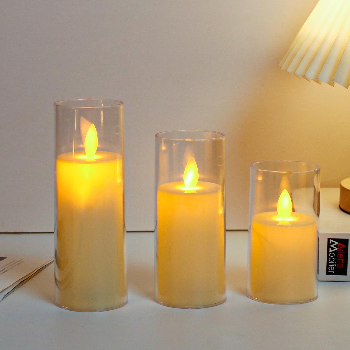 Set of 3pcs Flameless LED Candle  with Acrylic Glass  Swing Move Flickering Candle