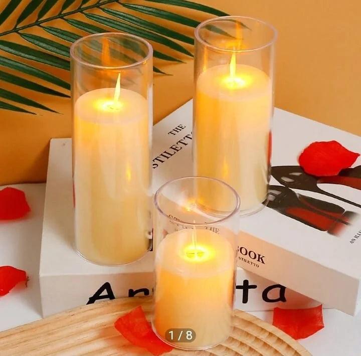 Set of 3pcs Flameless LED Candle  with Acrylic Glass  Swing Move Flickering Candle