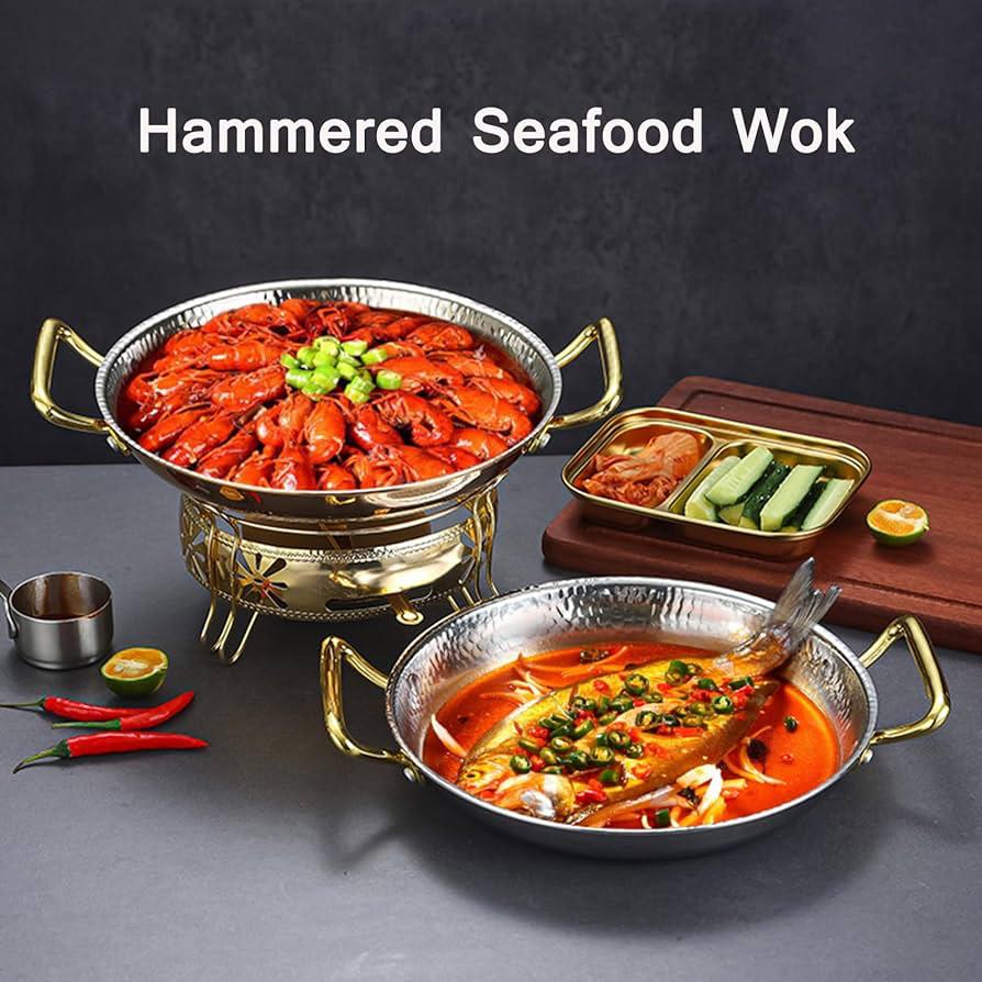 Stainless Steel Uncoated Non-stick Frying Pan, Hammered Pattern Spanish Wok Paella Pan with Double Handles